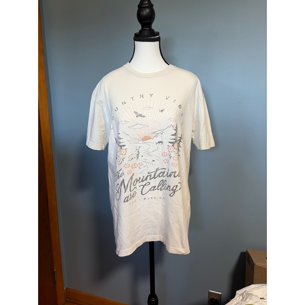 Lotus Fashion Mountains Are Calling Graphic T-Shirt Cream Cotton unisex adults
